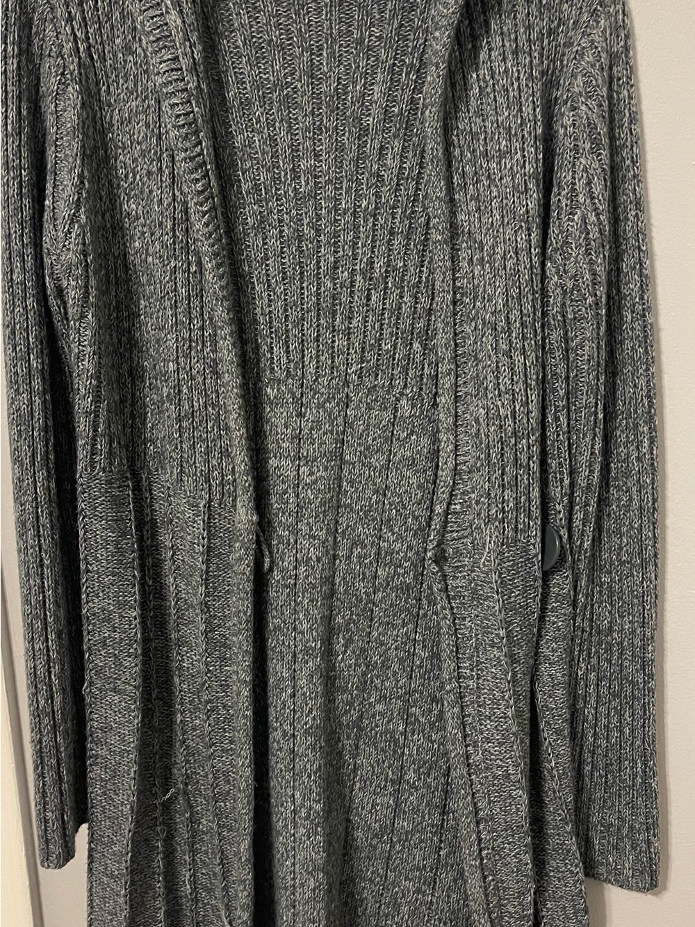 Womens Grey Ribbed Open-Front Sweater Cardigan